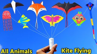 All Animals kite flying  how to make kite  batbirdfoxsnakefish kite making patang bazi [upl. by Isiah323]