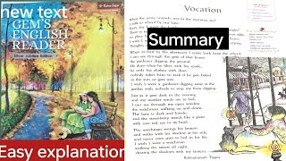 Poem Vocation  Summary  class 5newgemsenglishreader silver Jubilee edition [upl. by Etteyniv]