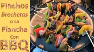 Pinchos con Salsa BBQ Como hacer al pincho o brochetas al BBQ  Pinchos de cerdo [upl. by Herold]