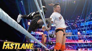 The Miz sends both Usos flying from the ring WWE Fastlane 2019 WWE Network Exclusive [upl. by Ibed]