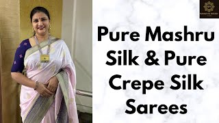 Pure Mashru Silk amp Pure Crepe Silk Sarees  SamathaReddyStudio [upl. by Aserahs]