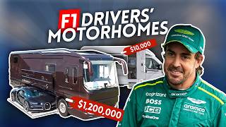 F1 drivers LUXURY MOTORHOME tour [upl. by Ggerk]