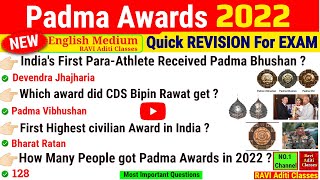 Padma Awards 2022 in English  Padma Puraskar 2022 Current Affairs  Awards and honours 2022 [upl. by Ateloiv]