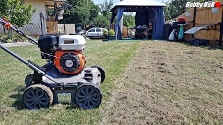 Scot uscatura din gazon cu scarificatorul pe benzina  Lawn scarification [upl. by Gladdy511]