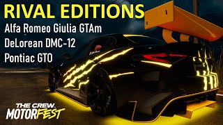 The Crew Motorfest Rival Editions Pontiac GTO DeLorean Alfa Romeo Giulia GTAm [upl. by Ecneralc]