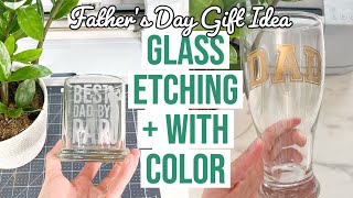 ETCH GLASS  TESTING COLOR ETCHED GLASS  FATHERS DAY GIFT IDEA WITH YOUR CRICUT [upl. by Mada83]