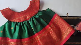 How to stitch round yoke baby frock 6 month baby girl frock cutting and stitching [upl. by Noraa]