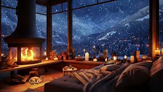 Snowstorm Breathtaking View Crackling Fire amp Cats  Winter Ambience for Sleep Relax or Study [upl. by Amalbergas851]