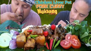 PORK curry with chicken liver pot Eating MukbangASMR Eating Spicy pork belly with salad [upl. by Drue]