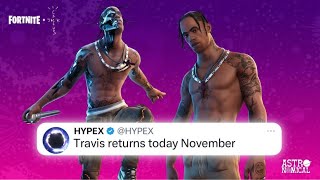 LEAKERS CONFIRM TRAVIS SCOTTS RETURN TO FORTNITE Travis Scott Return Relase date item shop skin [upl. by Oriana]