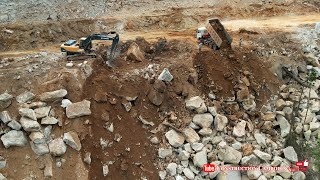 Amazing Excavator Expertly Clear Stones amp Dump Trucks Operators Technique Building Road On Mountain [upl. by Giefer389]