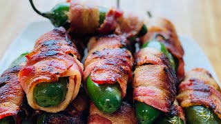 JALAPEÑOS RELLENOS de CAMARÓN Y QUESO CREMA envueltos en TOCINO  bacon wrapped jalapeño poppers [upl. by Nawiat785]