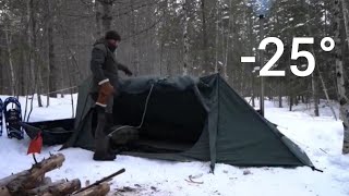 Surviving 25° Solo WINTER CAMPING in Canvas HOT TENT [upl. by Haymes]