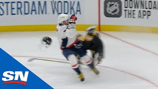 Alexander Ovechkin Sends Brad Marchand Flying With Massive Crunch [upl. by Keyser]