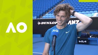 Andrey Rublev quotI feel physically greatquot oncourt interview 3R  Australian Open 2021 [upl. by Toffey]