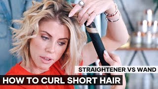 How To Curl Hair With A Straightener VS Wand  SHORT HAIR [upl. by Ocsisnarf]