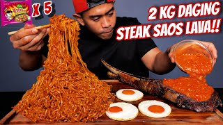 MUKBANG 5 MIE SAMYANG PAKE 2 KG WAGYU SAUS LAVA TERPEDAS [upl. by Hansen]