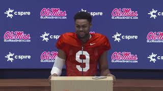 Ole Miss WR Tre Harris talks after spring practice Thursday [upl. by Zackariah851]