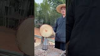 The process of splitting wood with a cracking drill [upl. by Solakcin]