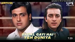 Badal gayi hai ye duniya lyricsAndolansanjay dutt Govinda Roop Kumar udit narayan 90s [upl. by Akaya]