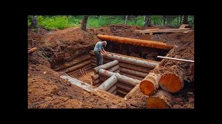 Man Builds 2Room Log CABIN Underground  Start to Finish  Exceptional Process [upl. by Nwahsuq178]