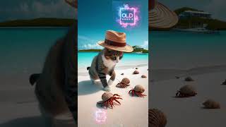 A cat in a widebrimmed hat strolls the Bahamas playfully tapping at hermit crabs [upl. by Eimareg]