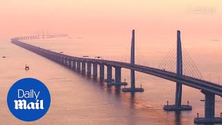 The 34milelong ZhuhaiMacau bridge opens in Hong Kong [upl. by Towland]