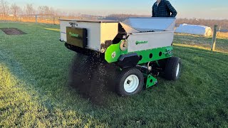 Stand On Topdresser Aerator Overseeder  Lawn Maintenance Machine by Earth amp Turf [upl. by Zenobia]