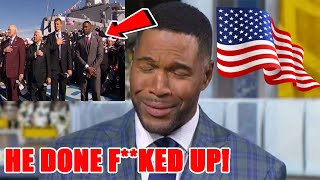 NFL fans demand Michael Strahan be FIRED for DISRESPECTING veterans during National Anthem on Fox [upl. by Gunther413]