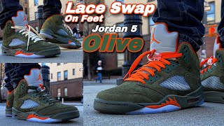 Laces Swap  Jordan 5 OLIVE  What Color Looks Better [upl. by Nawoj]