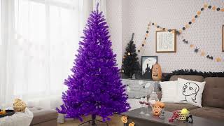 Sapin de Noël Artificiel Noir 180 cm Inversé Arbre dHalloween avec 270 Lumières LED Violettes [upl. by Eadas]