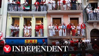 Watch again Running of bulls takes place in Pamplona [upl. by Esinart]