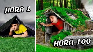 Construyendo refugio en 1 hora vs 100 horas supervivencia en selva peligrosa [upl. by Jana]