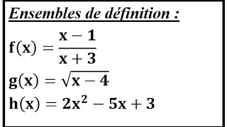 Déterminer le domaine lensemble de définition fonctions rationnelles polynômes irrationnelle Df [upl. by Ellyn227]