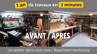 Un atelier dans une cave  1 an de travaux en 3 min  Basement workshop 1 year work in 3 min [upl. by Enomar]