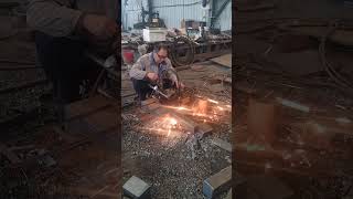 Oxyacetylene cutting flame produced by burning acetylene gas with oxygen to cut metals [upl. by Athalia573]