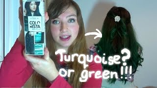 Dyeing  Bleaching my Hair turquoisegreen with LOreals ColoRista [upl. by Anitac104]