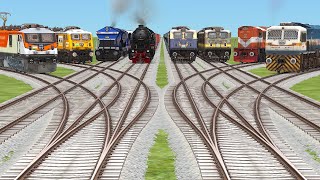 8 DIESEL amp ELECTRIC TRAINS CROSSING AT BUMPY FORKED✅️ RAILROAD TRACK  railroad crossing 3d [upl. by Coke]