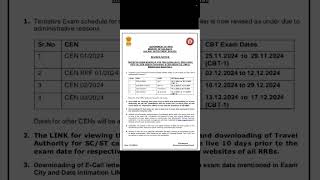 Tentative RRB exam timetable 2024 updates shorts [upl. by Cathrine]