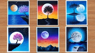 6 Easy Full Moon Oil Pastel Drawing  How to draw with oil pastel [upl. by Ogren161]