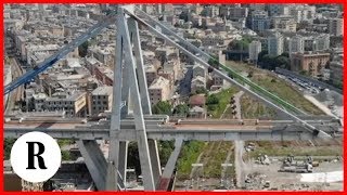 Il Ponte Morandi visto dal drone prima della demolizione con lesplosivo [upl. by Kamaria]