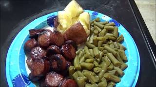 WHATquotS FOR DINNER Smoked Venison Brats Baked Potato Home Canned Green Beans [upl. by Emmy]