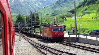 Osobvlaky a quotautovlakyquot v 15km tunelu pod sedlem Furka  v přilehlých žst Oberwald a Realp Švýc [upl. by Osgood988]