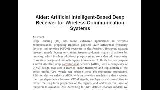 Aider Artificial Intelligent Based Deep Receiver for Wireless Communication Systems [upl. by Latyrc]