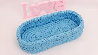 español CESTA OVALADA CROCHET TRAPILLO PASO A PASO [upl. by Aihsem]