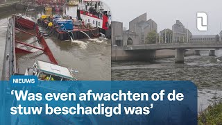 Vrachtschip bij Borgharen weggetrokken waterpeil in Maas stijgt weer  L1 Nieuws [upl. by Ahsimit]