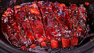 Slow Cooker Honey Garlic Ribs  Easy Fall Off The Bone Ribs Recipe [upl. by Nonnelg]