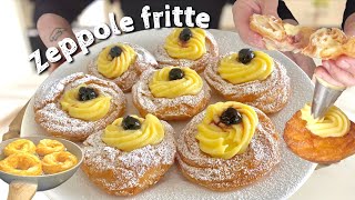 ZEPPOLE FRITTE di S Giuseppe CREMA E AMARENA ricetta garantita ASCIUTTE MORBIDE E FRAGRANTI [upl. by Einegue]