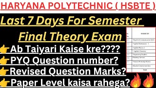 Hsbte Semester Exam Update Haryana Polytechnic Semester Exam Preparation [upl. by Epifano]