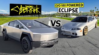 2024 Tesla Cybertruck vs AWD Mitsubishi Eclipse quotGSXquot Streetstyle No Prep Drag Race [upl. by Mackie]